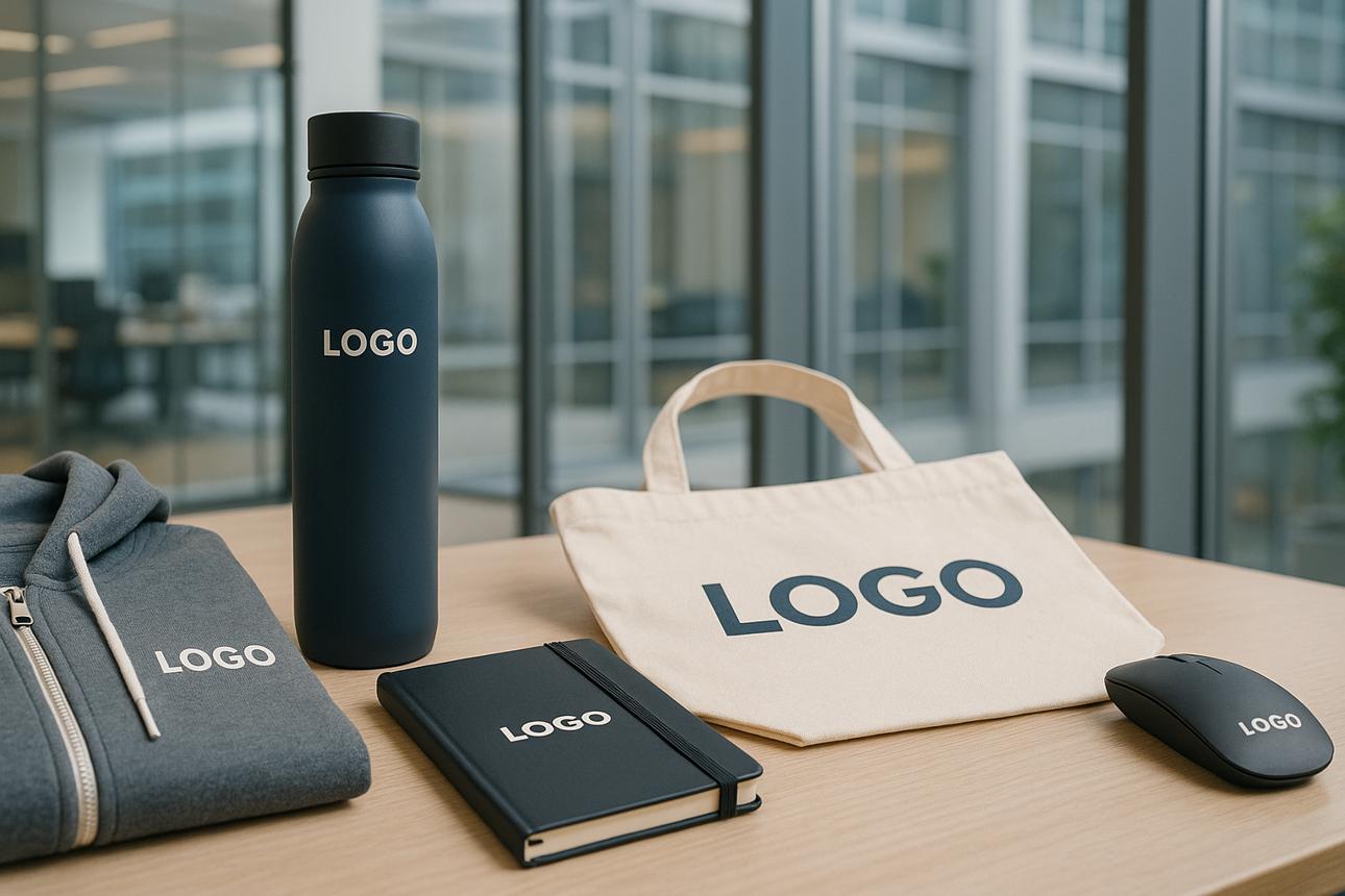 Coordinated branded apparel, bottle, tote bag, notebook and promotional merchandise