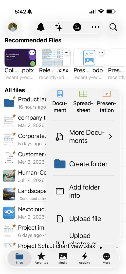 Nextcloud Files interface